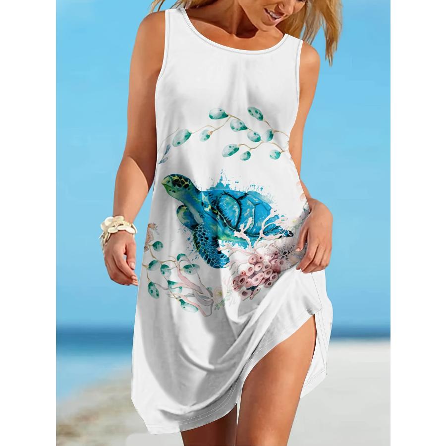Sleeveless Dress Women O Neck 3d Print Midi Dresses Comfortable Plus Size 8XL Beach Clothing