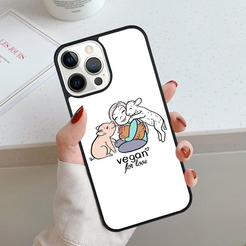 VEGAN QUOTES Rabbit LOVE VEGGIE Phone Case For iPhone 17 Air 11 12 13 14 15 16 Pro Max Cover For iPhone 17 Air Max Plus