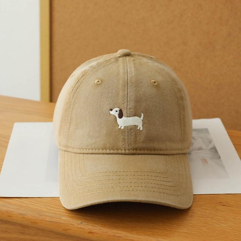 Breathable Cotton Blend Embroidered Puppy Design Adjustable Unisex Baseball Hat Multiple Colors