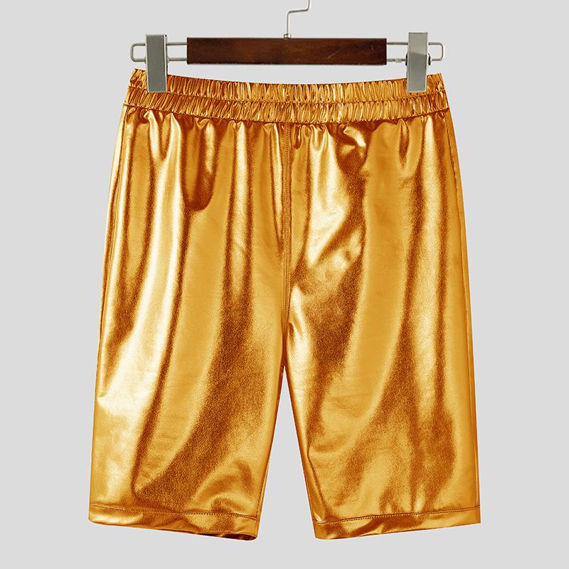 INCERUN Women Men Glitter Shorts Elastic Waist Back Hollow Fitted Mini Pants