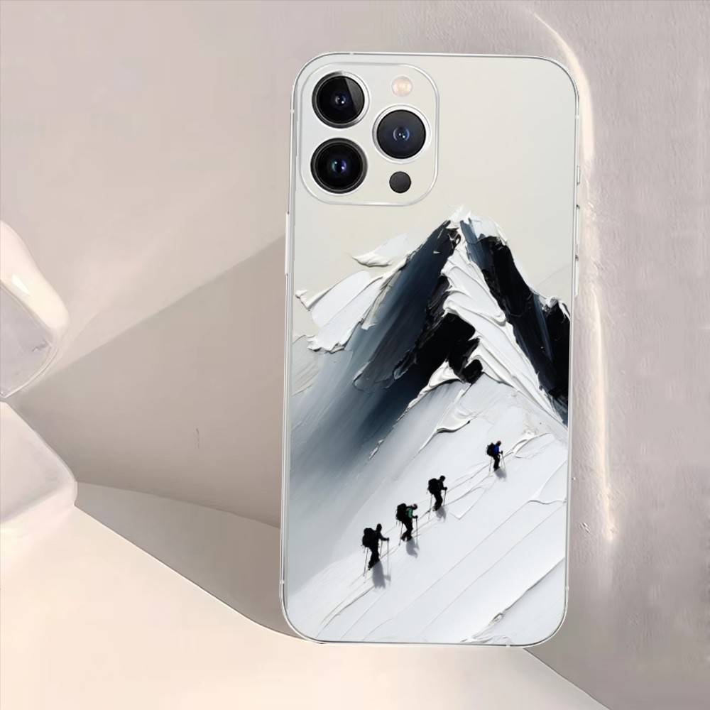 Skiing sports art oil painting style Phone Case For iPhone17,16,15,14,13,12,11 Plus,Pro Max,Soft Silicone Transparent Cover