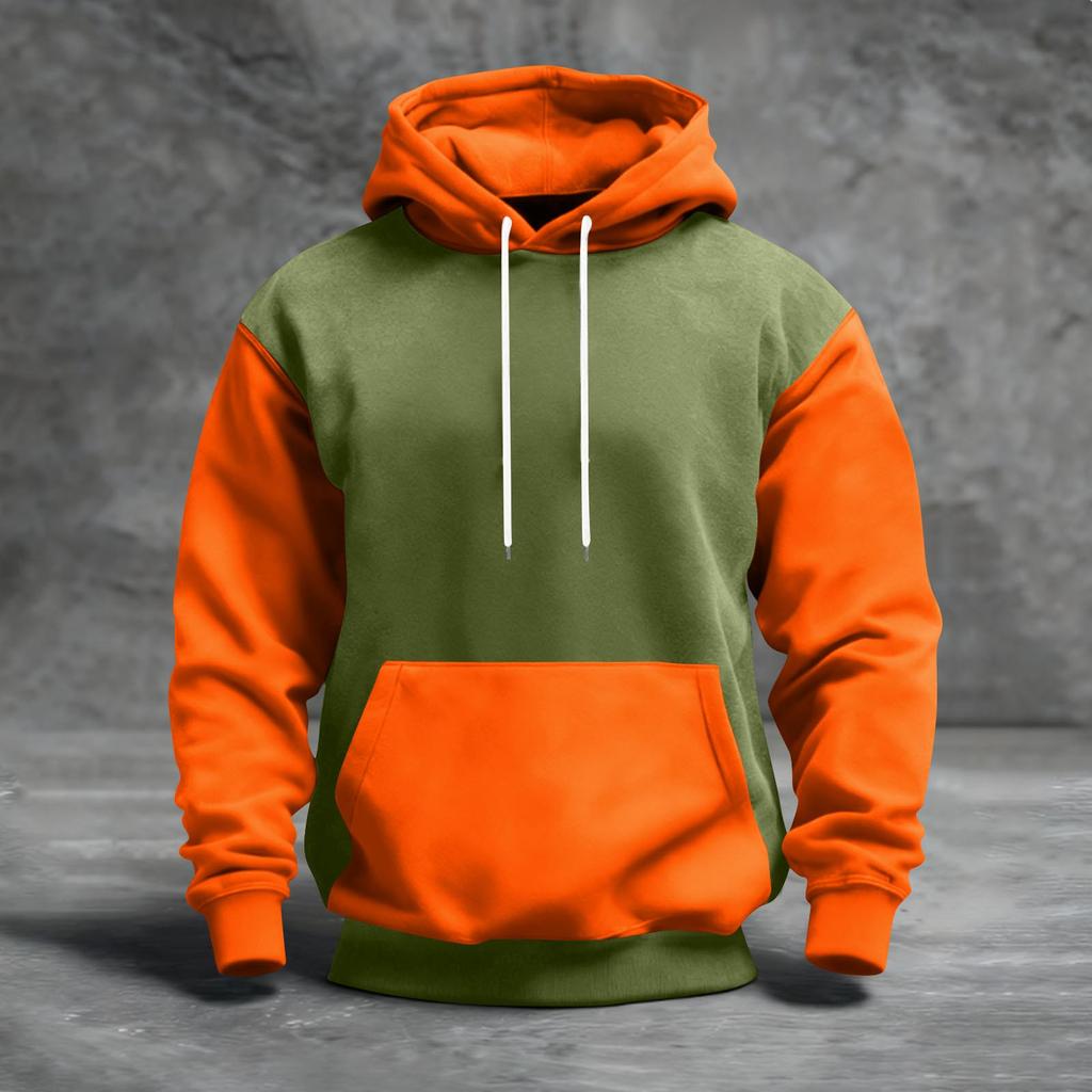 Men's Color Blocked Hooded Sweatshirt With Pockets Casual And Comfortable