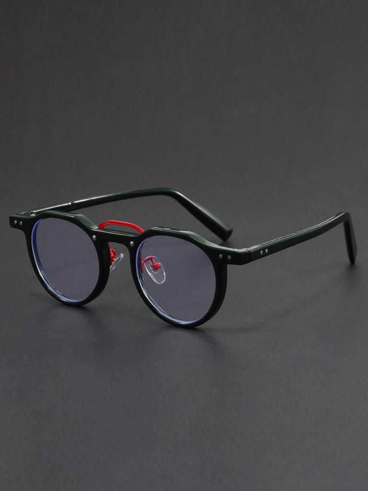 Handcrafted Irregular Green & Black Retro Wood Grain Eyeglass Frames with Prescription Lens Option