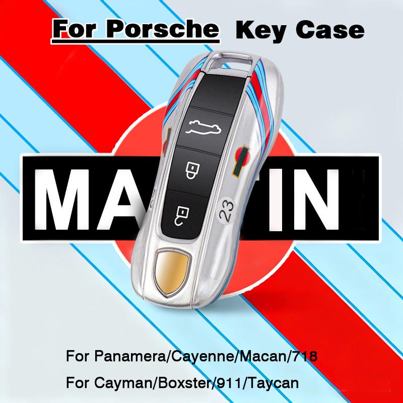 For Porsche Panamera Cayenne Macan 718 Cayman Boxster 911 Taycan 10-25 Car Key Case Protective Shell Cover For Martini 23