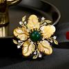 Light Luxury High-End Retro Natural Fritillary Carved Brooch Atmospheric Micro-Inlaid Zircon Natural Pearl Flower Pin Women'S Model