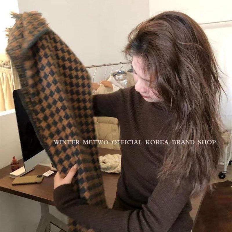 Soft Glutinous Plaid Ins Scarf for Women Winter New Korean Style Good Match Student Shawl Warm Scarf Christmas