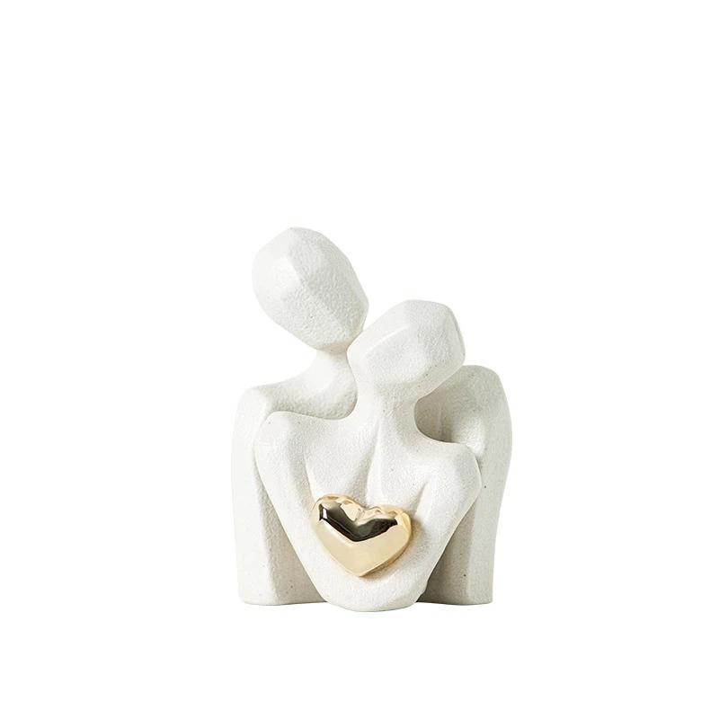 1Pc Couple Hugging Figurine Ceramic Couple Statue Abstract Modern Sculpture Love Figurines Art Craft Couple Home Accents