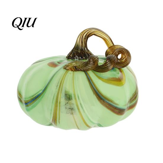 Fall Season Decoration Mini Hand Blown Glass Pumpkin Ornament, Collectible Thanksgiving Halloween Transparent Figurine Faux Crystal Hanging for Fall,