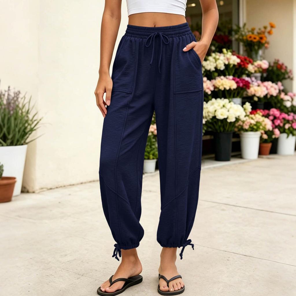 Women's Lightweight Jogger Pants High Waist Drawstring Long Trousers Relaxed Fit Elastic Cuffs Casual Athletic Bottoms
