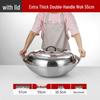 Extra Thick Stainless Steel Double Ear Wok - Large Round Bottom Pot for Commercial Kitchens, Gas Stove Compatible