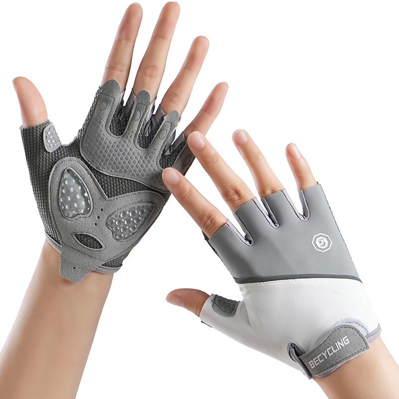 Fitness Gloves for Men and Women Outdoor Non  Slip Wear Resistant Cycling Breathable Ice Silk Love Liquid Silicone Sports Half Finger Gloves