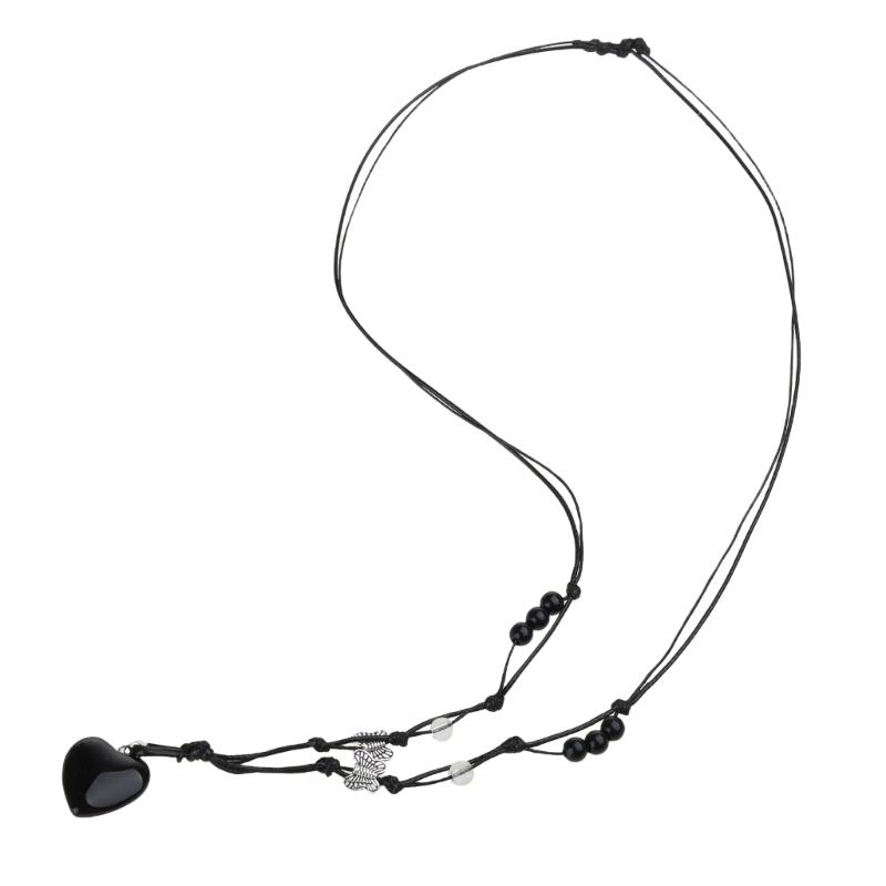Heart Natural Stone Necklace Woven Rope Chain Choker for Women Girl Unisex Necklace Gemstone-Jewelry Ornament Gift