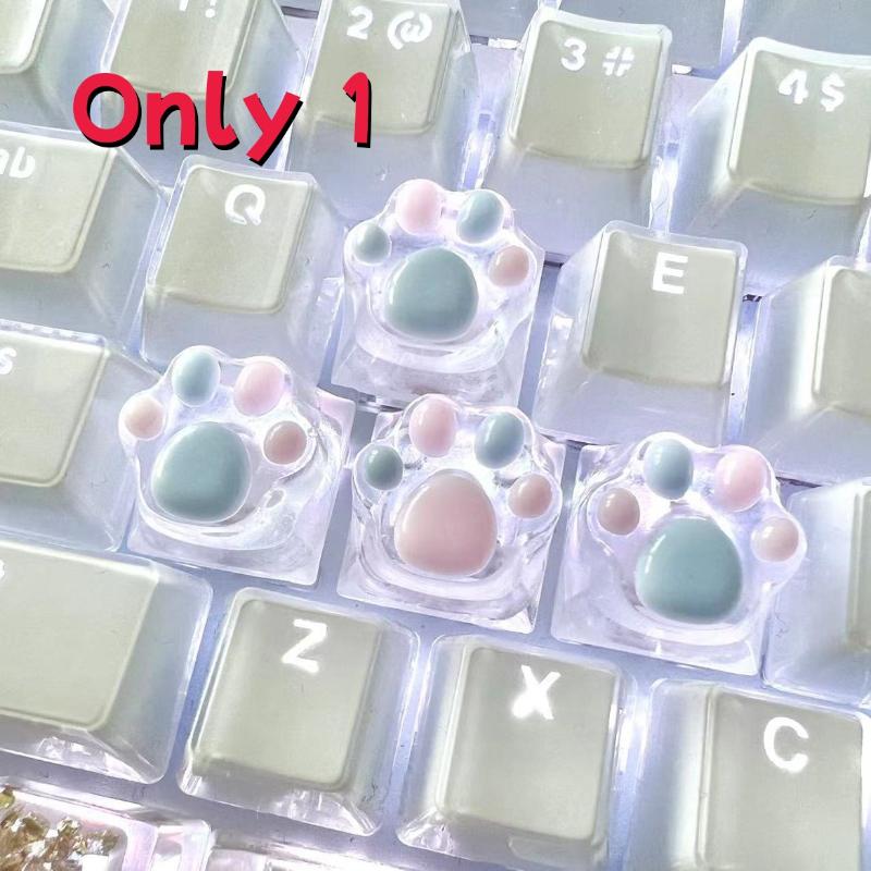 Cute Cat Paw Keycaps - Transparent Resin Custom Keycaps for Mechanical Keyboard (Glowing & Aesthetic Design)