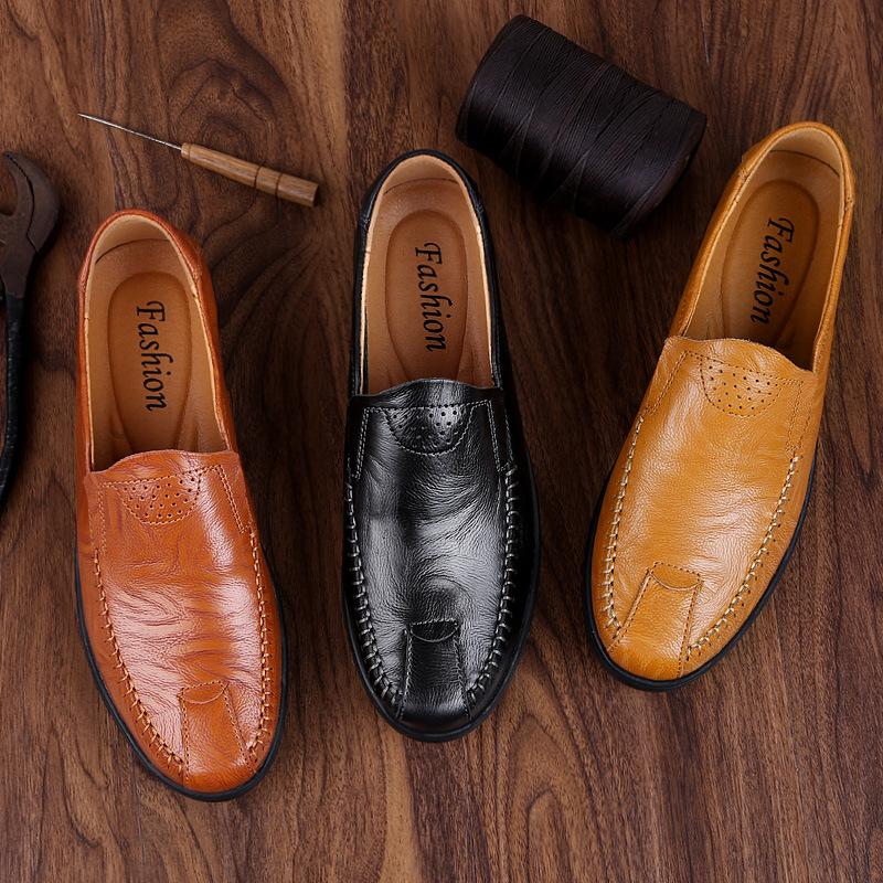 Plus Size Spring and Autumn Leisure Leather Shoes Men's Cowhide Genuine Leather Shoes Non-Slip Comfortable Wear-Resistant Soft Bottom Shoes