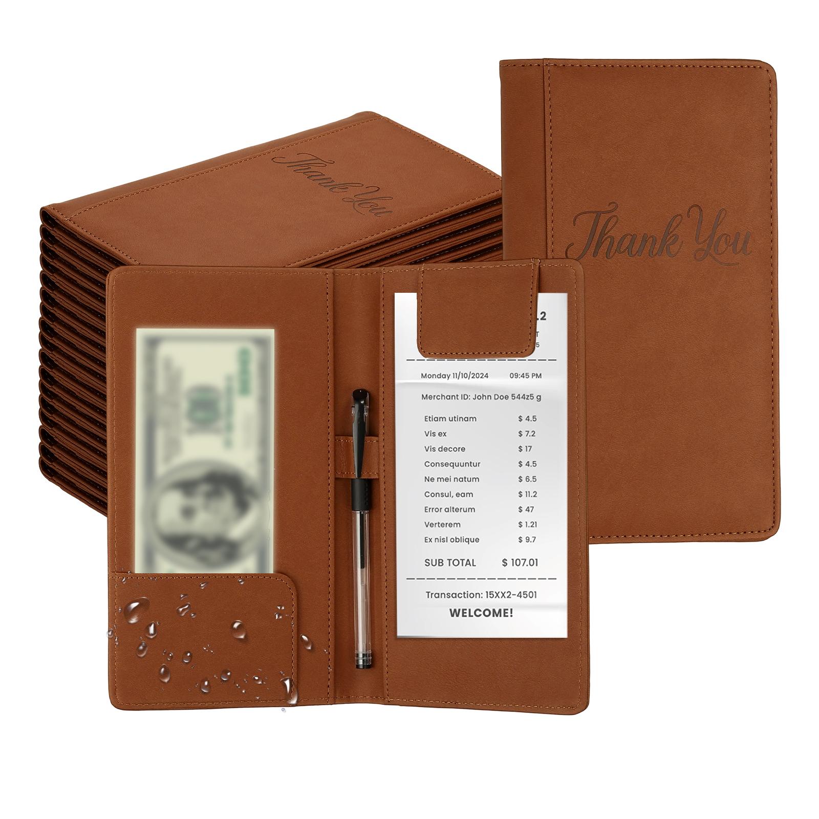 

20Pcs Restaurant Check Presenters Guest Check Bill Holder with Magnetic Clip PU Leather Check Presenters for Bars Food Service світло-коричневого кольору