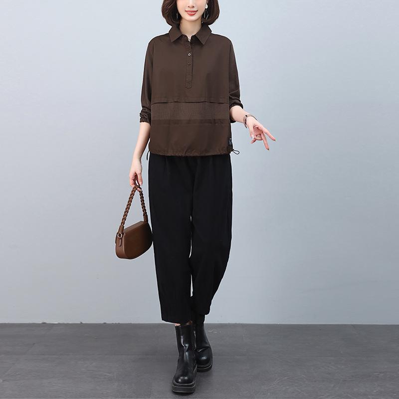 

Повседневный комплект толстовки для женщин среднего возраста маленького роста, мода весна и осень 2024 M кофейный