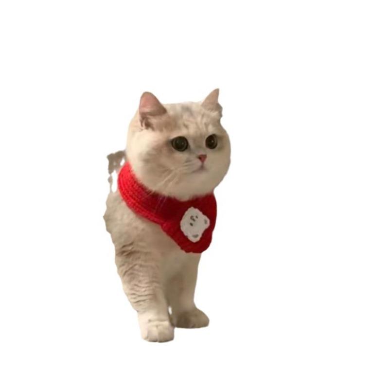 Cat Dog Scarf Cartoon Bear Print Warm Prevent Detachment Pet Neck Scarf for Small Dogs Puppy Kitten New Year's Christmas Gifts