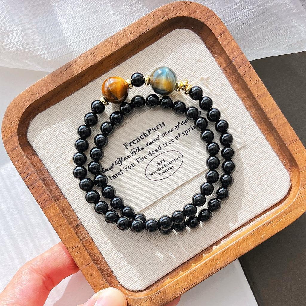 Retro Natural Black Agate Tiger'S Eye Stone Design Bracelet Bracelet
