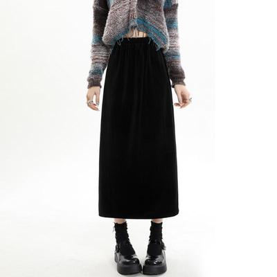 Gold Samt Schlitz Rock Frauen Herbst Und Winter Fleece-gefüttert Verdickt Hohe Taille A-Linie Rock Elegante Vintage Lose midi Rock