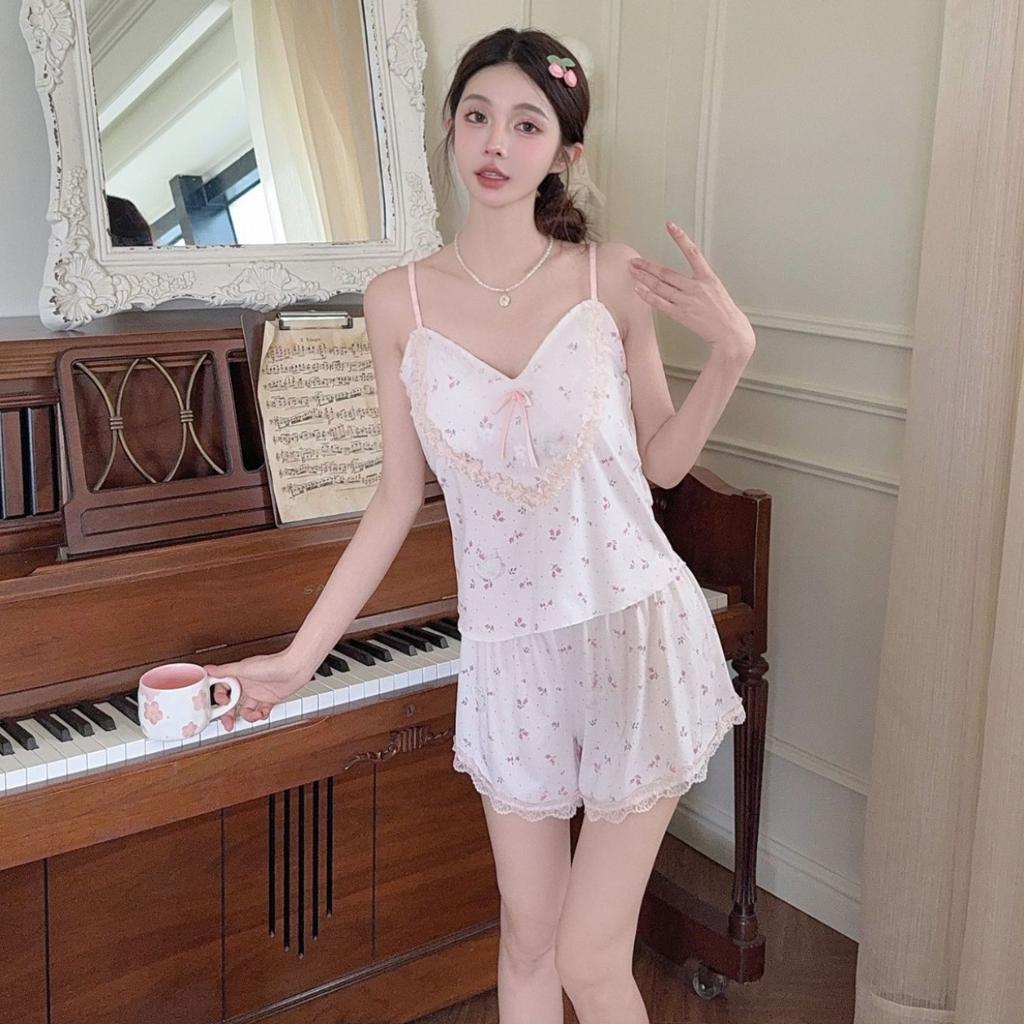 Eis Seide Pyjama Damen Sommer Mädchen Reine Begierde Träger Shorts Loungewear Set Pyjama Damen Rosa und Sexy Loungewear
