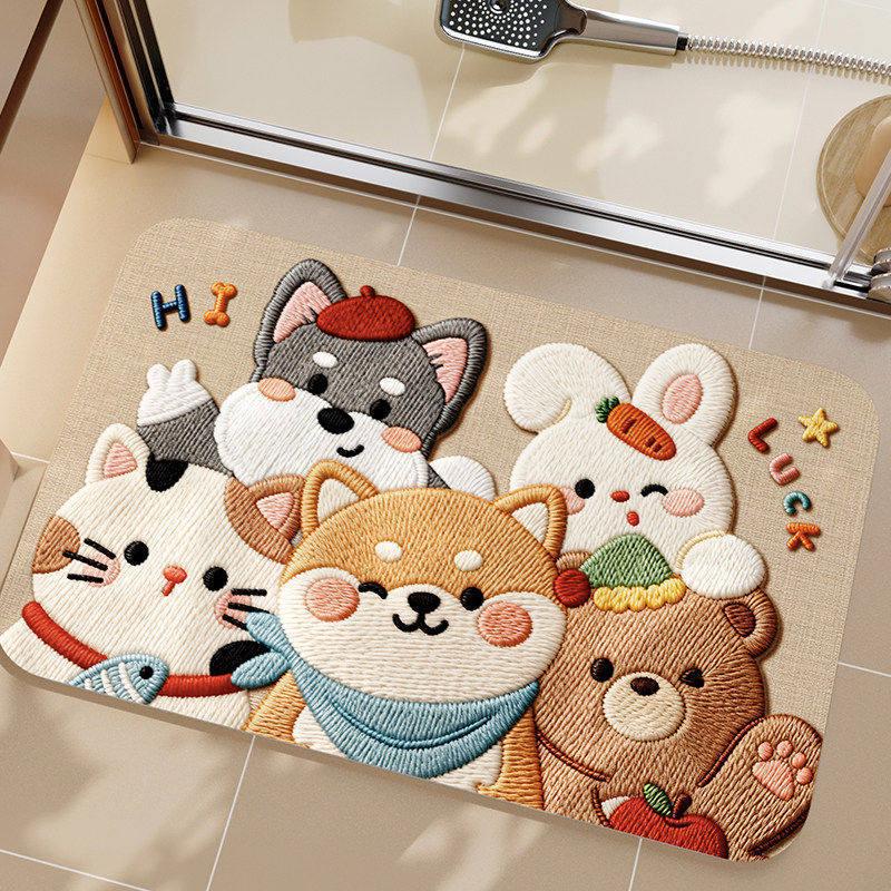 Diatom Mud Non-slip Bathroom Floor Mat - Cartoon Design, Easy Care, Water Absorbent
