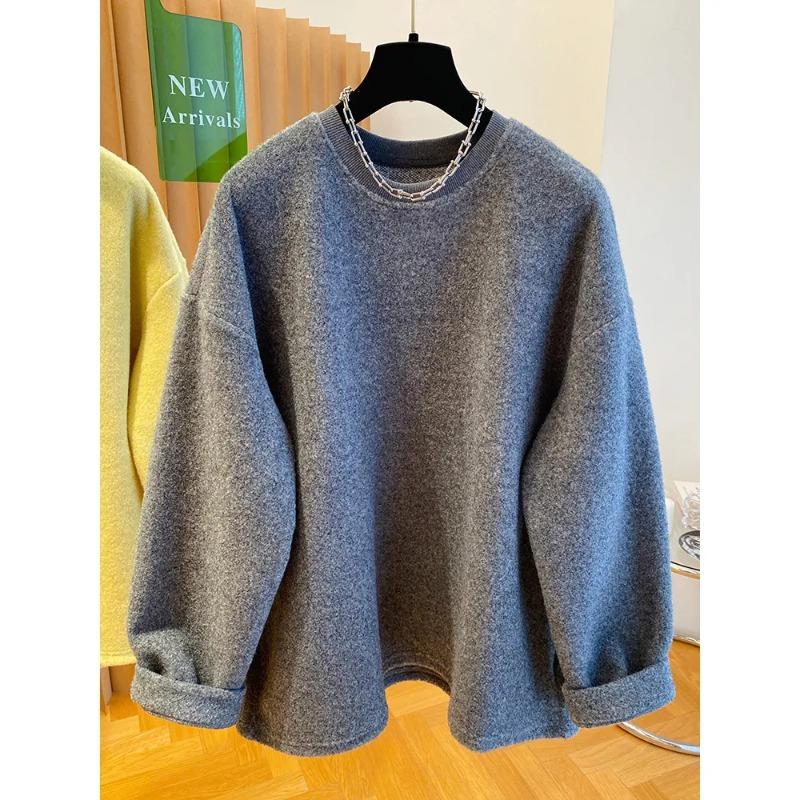 

Velvet Sweatshirt Jacket Unisex Oversize Gray Knit Sweater Loose Casual Long-Sleeve Pullover L сірий колір