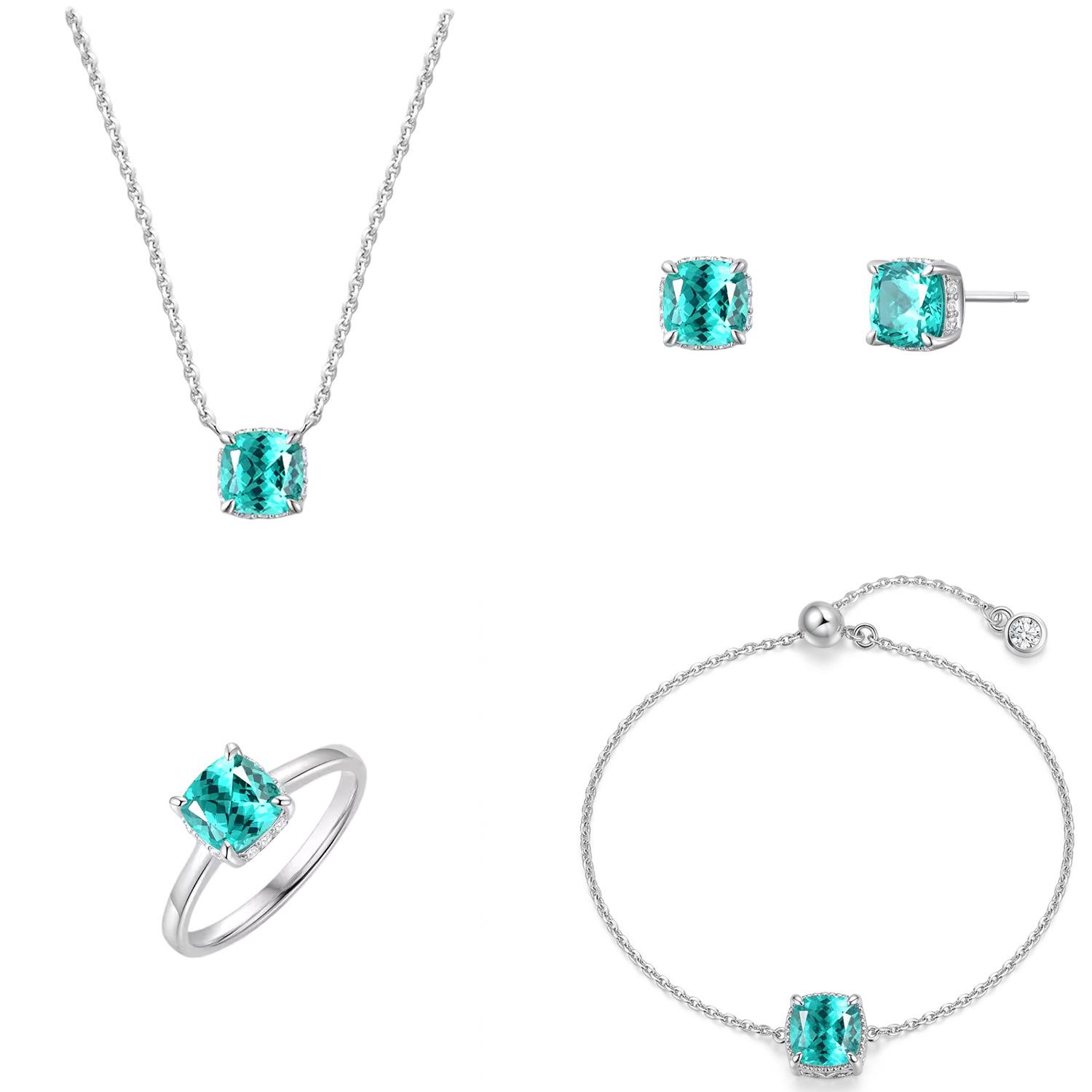 Four-claw Sugar Cube Set, Pendant Necklace, High Carbon Diamond Ring, Green Colored Treasure Bracelet, Princess Square Earrings 2026. 45CM