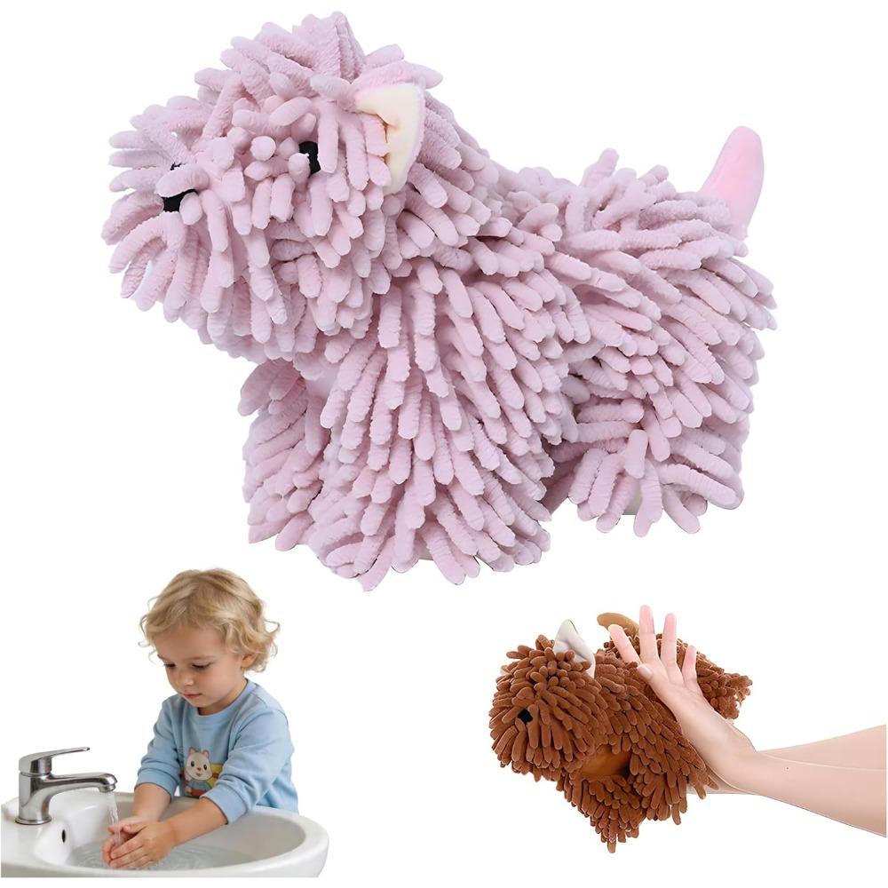 Puppy-Shaped Chenille Hand Towel – Cute Chenille Towel Balls, Soft Absorbent, Microfiber Hand Towels for Bathroom & Kitchen (Pink)