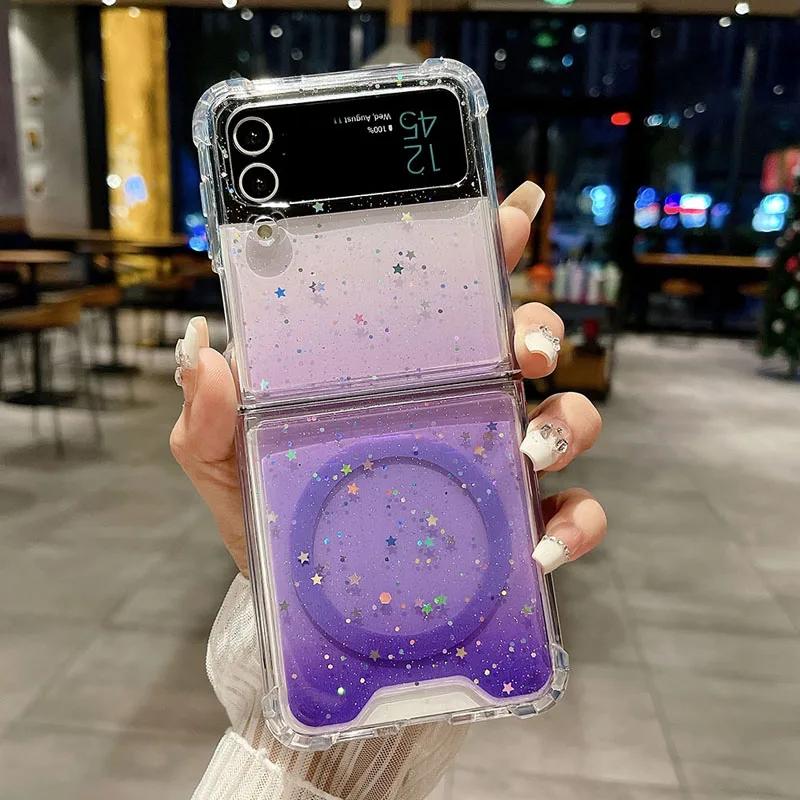 For Samsung Z Flip 6 5 4 3 Magsafe Gradient Glitter Folding Phone Case For Samsung Z Flip 5 4 Magnetic Charging Shockproof Cover