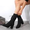 Fashion Fashion Splicing Knitted Elastic Socks Boots Women Pointed Lace-up High Heels Single Shoes Female Autumn Slip-On Mid-calf Botas