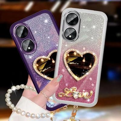 Etui z luksusową bransoletką z pereł do OPPO A58 Realme 11 4G Reno11 7 10 Pro 7Z 8 Lite 5G A12 A5S Lustrzane etui z błyszczącym brokatem