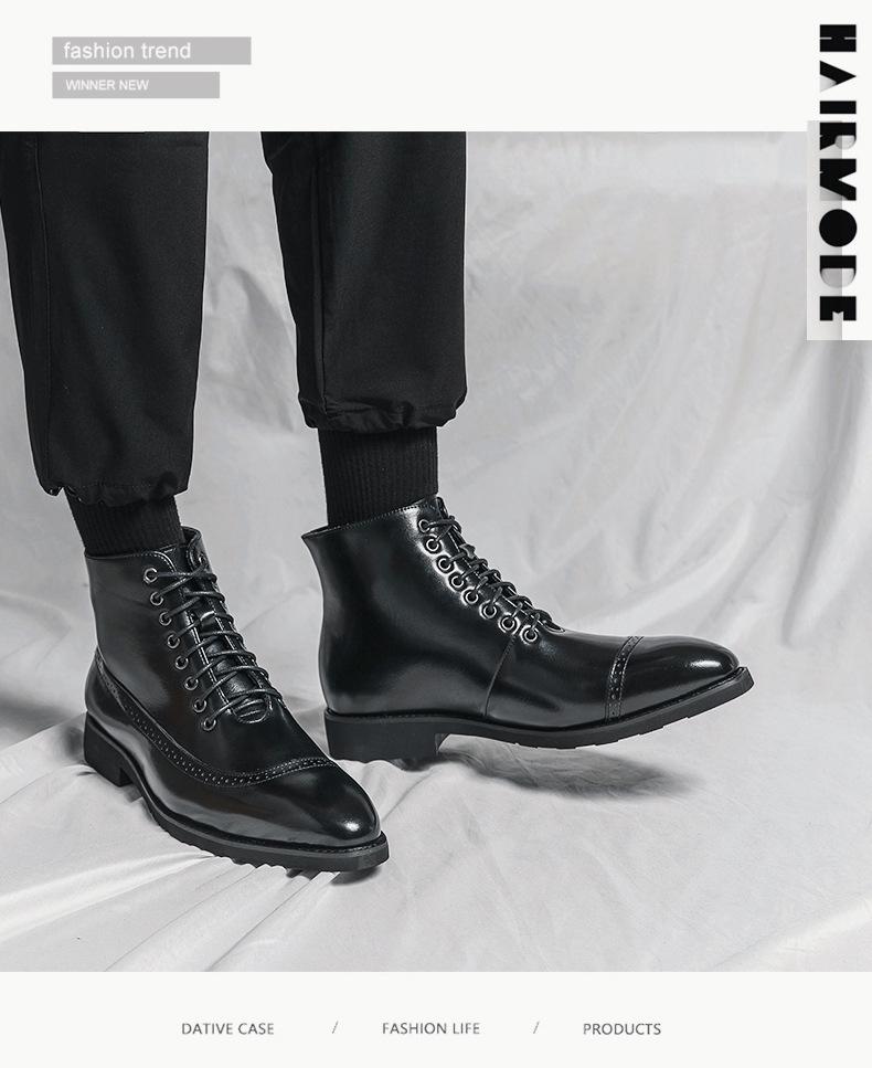 Botas de Cuero Altas Estilo Británico para Hombre Tallas Grandes de Otoño