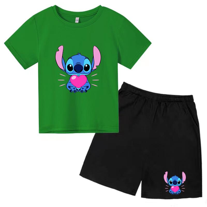 Barne Stitch Anime T-skjorte 3-12Å Gutter og Jenter Førskole Topp+Shorts Vakre Jenter Fest Sjarm Sport Jogging Fritidssett