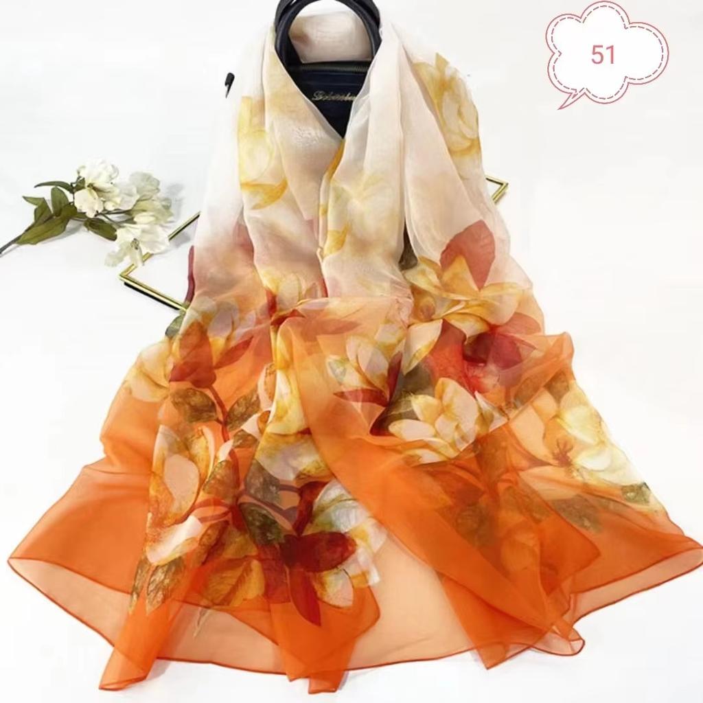 Silk Scarf Folral Women Summer Hijab Sunscreen Bandana Foulard Female Headbanda Warm Pashmina Scarves Echarpe Shawl Large Wrap