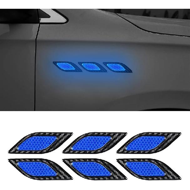 6PCS Car Fender Hood Bumper Reflective Decal Safety Warning Stripe Vehicle Protection Body Stickers Decoration Universal Black-White Black-blue