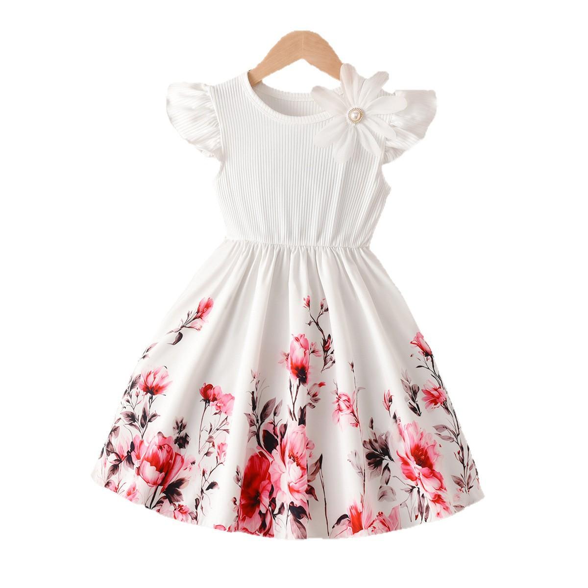 Girls  White Dress Summer Children s Princess Cute Puffy Dress 3-4Y