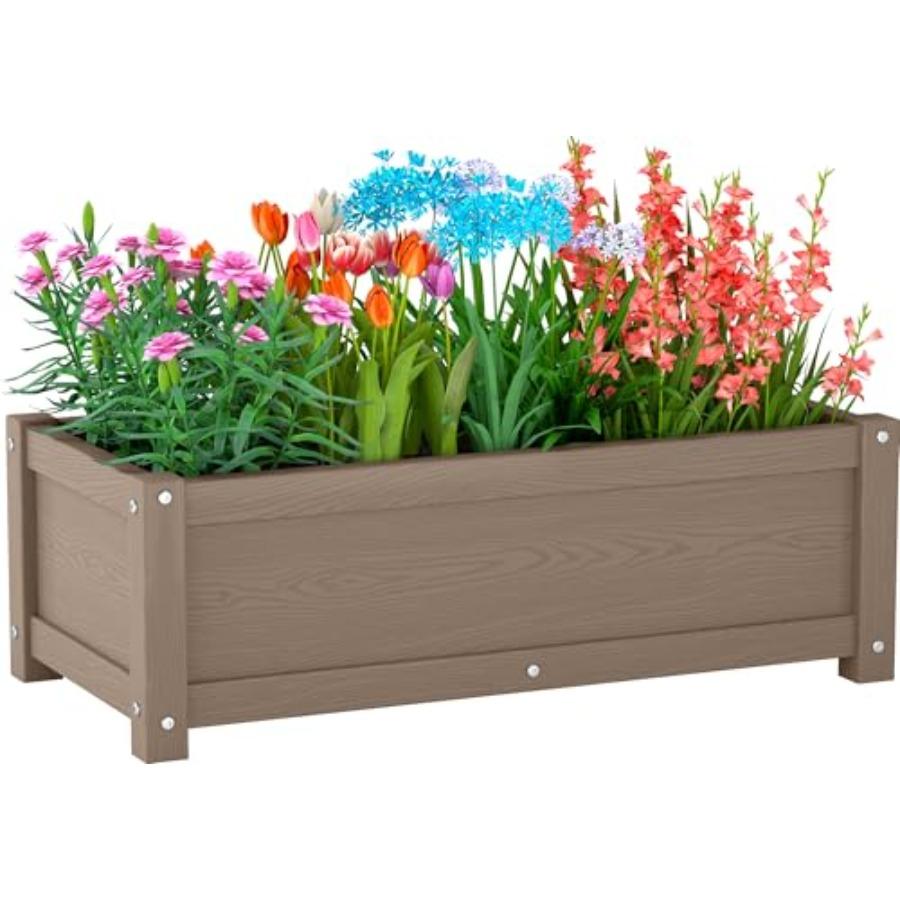 

HDPE Raised Planter Box Outdoor Rot-Resistant and Non-Cracking Rectangle Planter 29.5 14.4 9.8 in Brown with Drainage Holes for United States