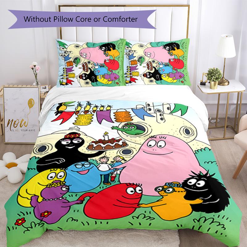 Barbapapa 3pcs Bedding Set Duvet Cover Closure Includes 1 Duvet Cover & 2 Pillowcases for All Seasons Bedroom Home Dorm Decor