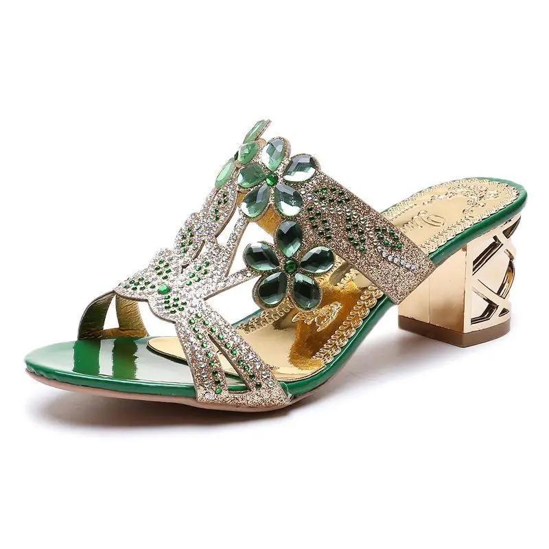Fashion Rhinestone Women's Slippers and Ladies Sandals Low Heel Korea Style Pvc Vip Shoes Chic Elegant Price Slides On Promotion Unique