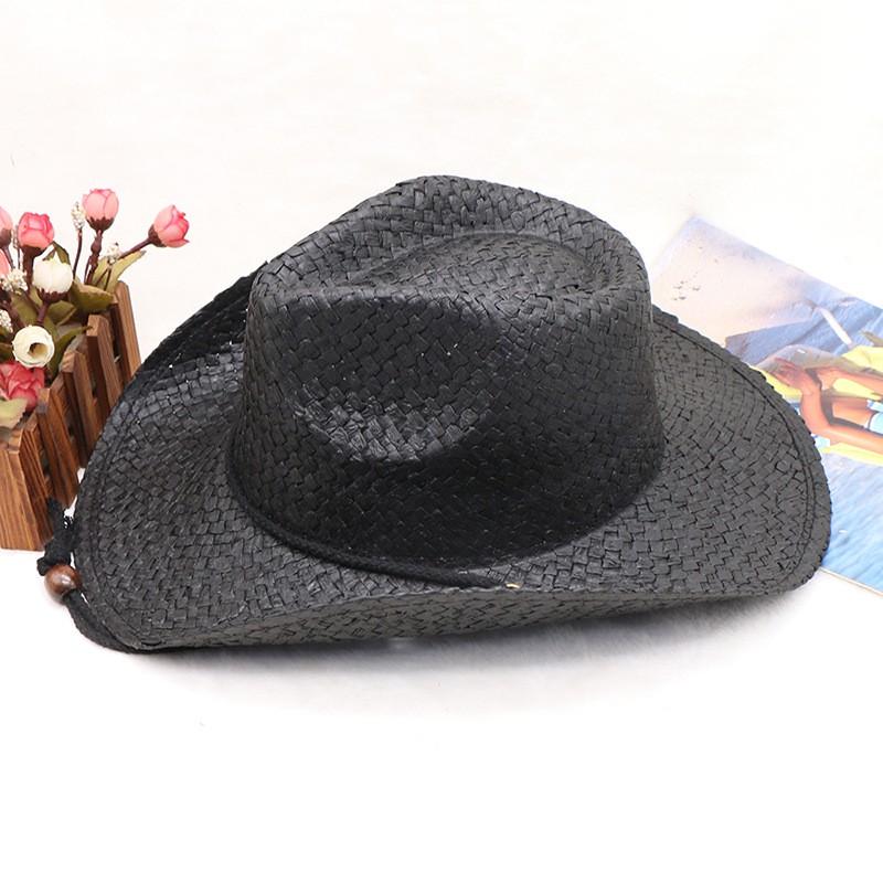 Unisex Wide Brim Straw Cowboy Hat Outdoor Travel Beach Sun Protection