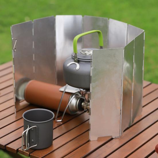 Yousheng 10-Panel Camping Stove Windshield Portable Lightweight Outdoor Hiking Picnic Metal Windproof Butane Gas Stove Burner Folding Windscreen