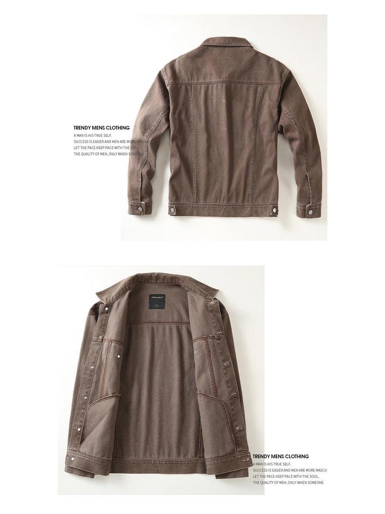 Men's Retro American Denim Jacket: Spring High Street Loose Workwear, Pure Cotton Lapel Top