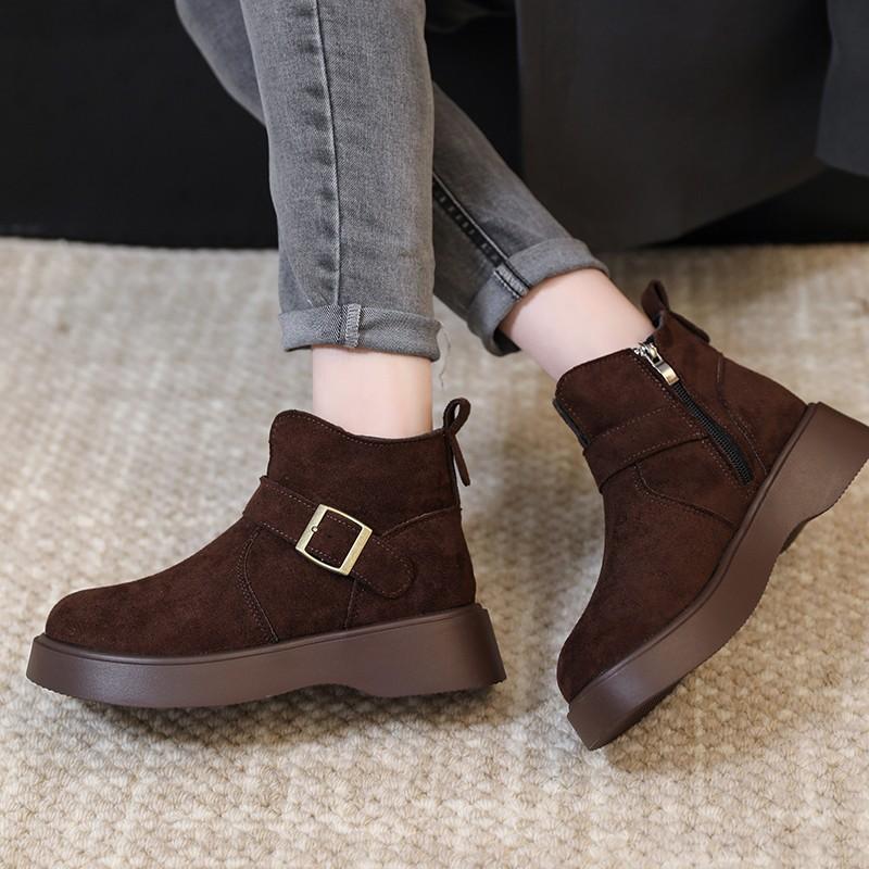 Retro mattskinn Martin-kängor för kvinnor, höst och vinter 2025 nya sammetsvarma mångsidiga tjocksulade snö-kortkängor för kvinnor