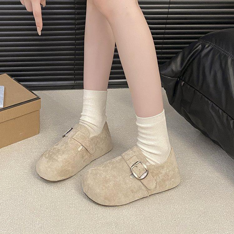 Retro Leather Inner Height Increase Boken Shoes Women's 2025 Autumn New Belt Buckle Round Head Ugly Cute Mori One-pedal Single Shoes