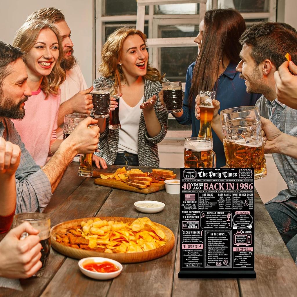 Trgowaul 40th Birthday Decorations Women Men, Black Pink Back in 1986 Birthday Poster Acrylic Table Sign with Stand, 40th Anniversary Decor Gifts for