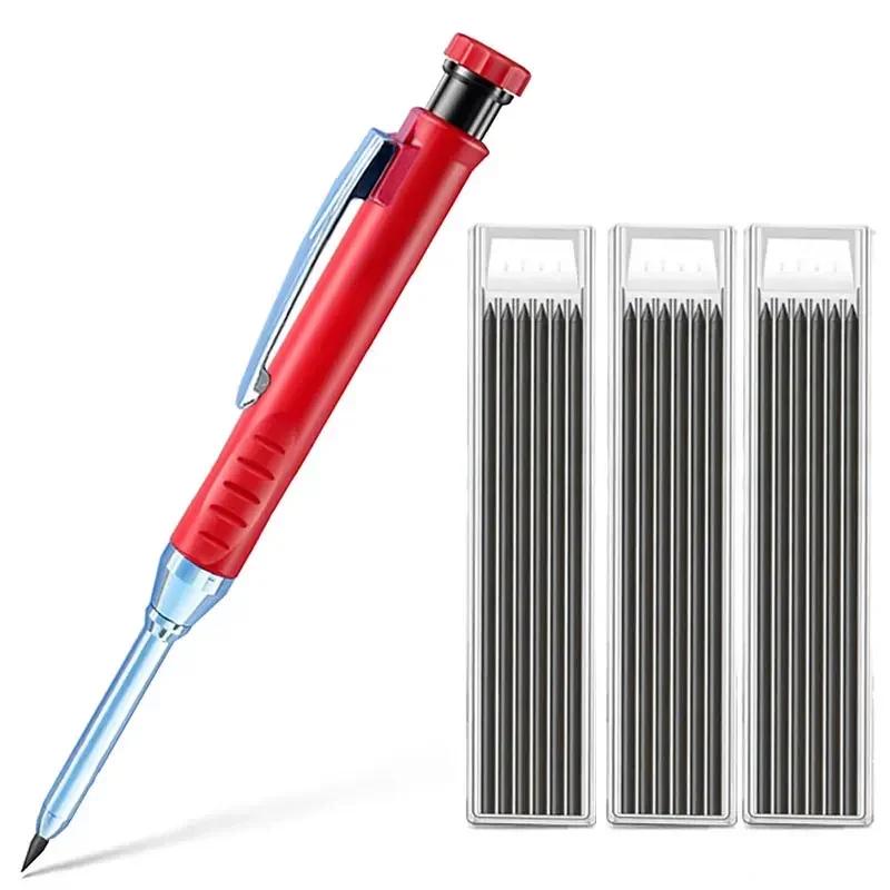 Non-Toxic 2.8Mm Solid Carpenter Mechanical Pencil With Sharpener For Woodworking Construction Long Head Carpenter Pencil Stationery Supply
