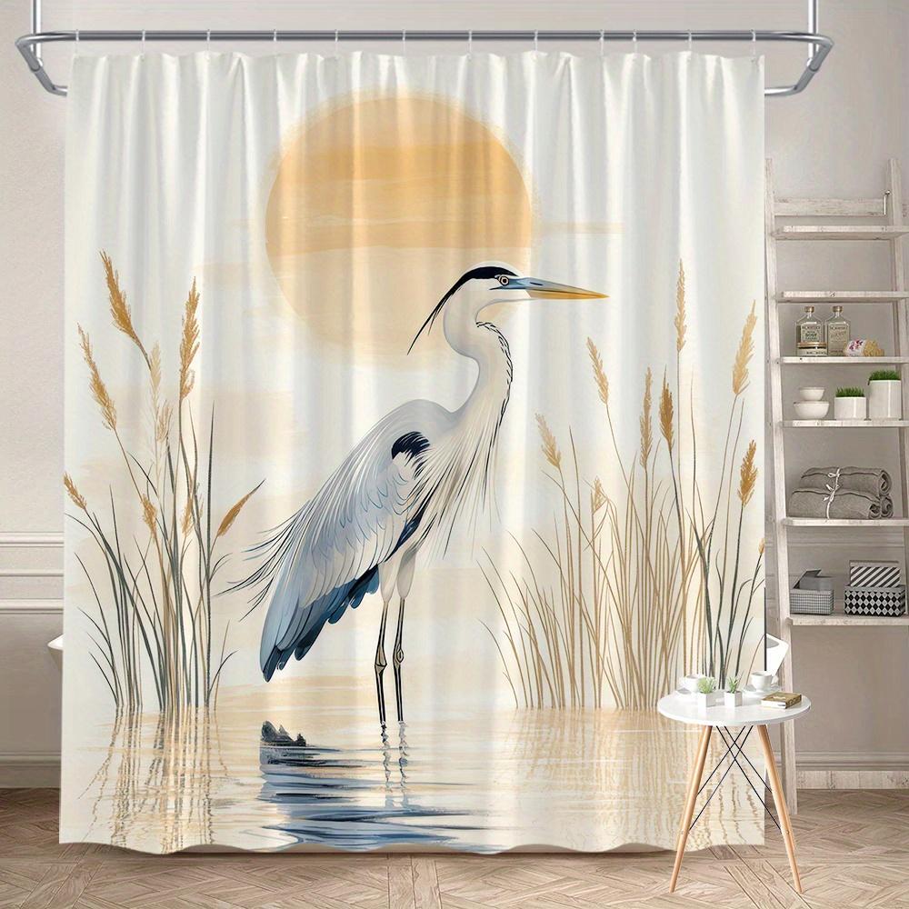

Elegant Heron Shower Curtain Machine Washable All Season Waterproof Privacy Protection 2D Print Nature Design Serene 12 Hooks W60H190(CM)-1 Pcs