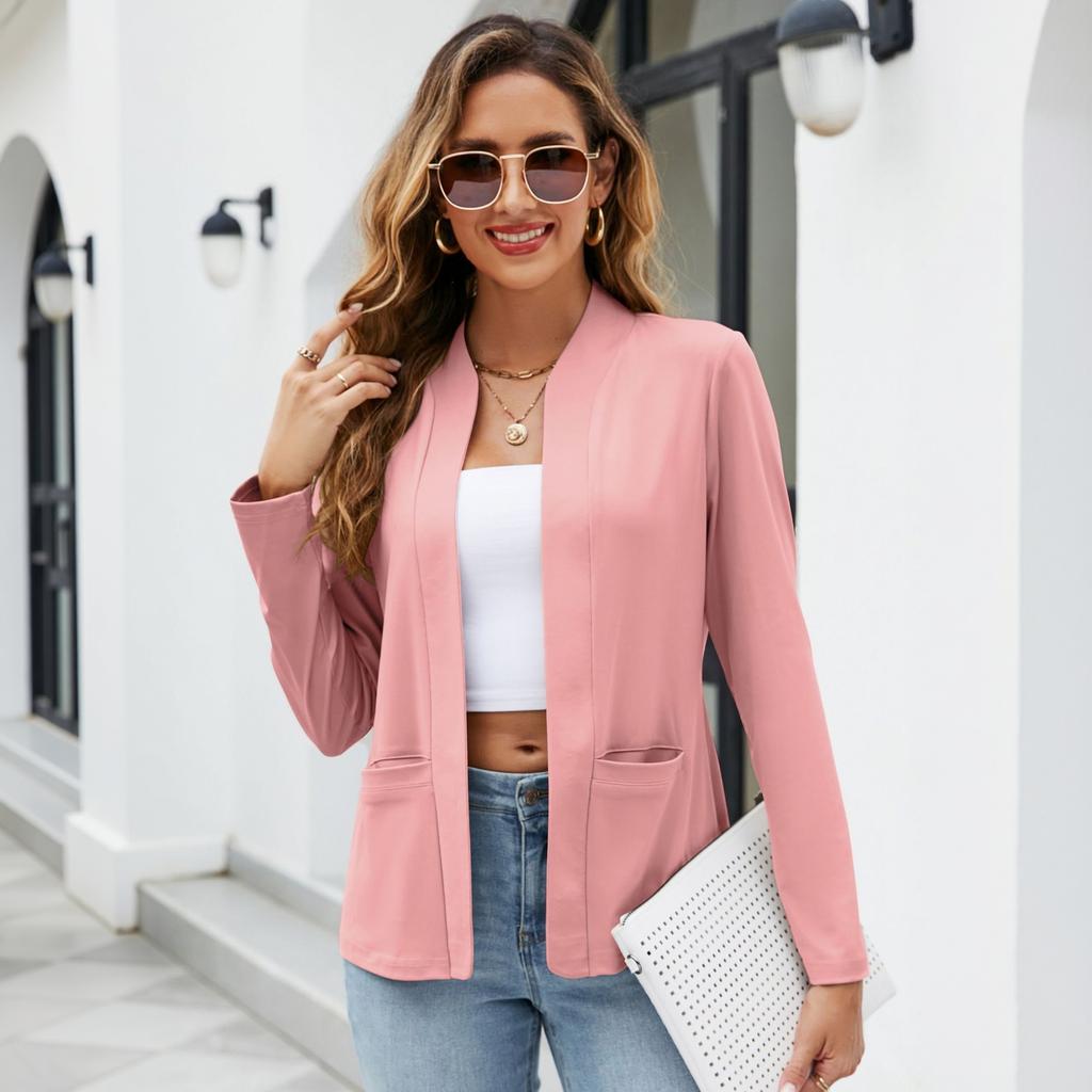 Women's Lightweight Casual Long Sleeve Cardigan with Pockets Color Open Front Top