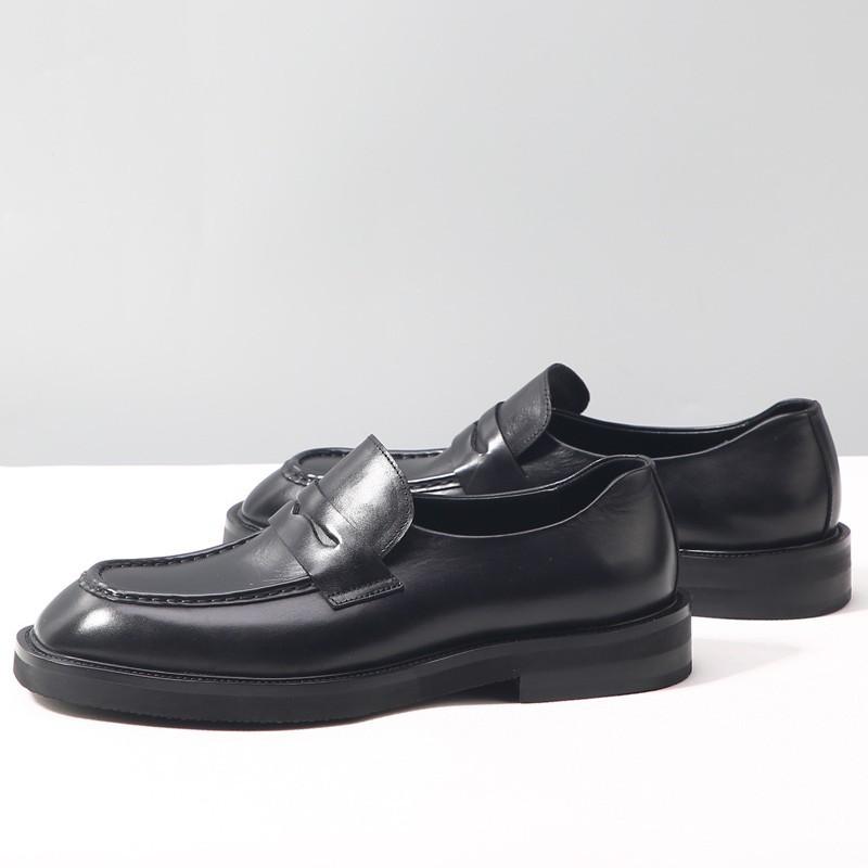 Luxury New Mens Slip On Loafers Shoes Classic Style Black Cowhide Leather Derby Shoe Mens Business Comfortable Thick Soled Shoes