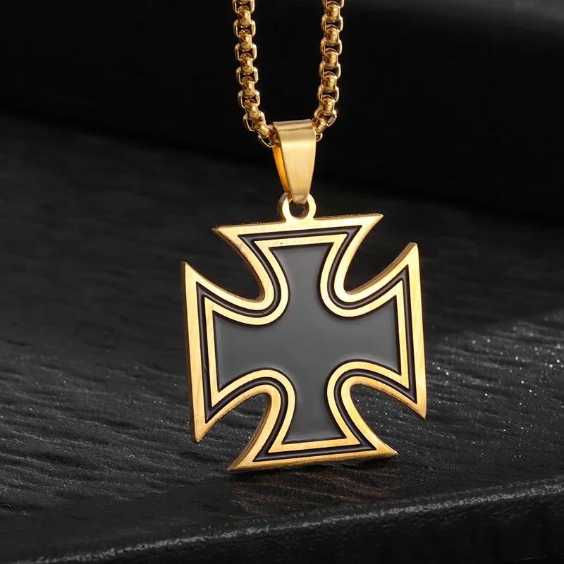 Klassisches Templerkreuz Medaillon Anhänger Halskette Herren Punk Retro Trendiger Kreuz Schmuck Geschenk gray